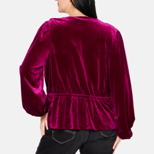 Lauren Blusa Surplice Neck Long Sleeve Plain Blouse, Purple - Imagen 4