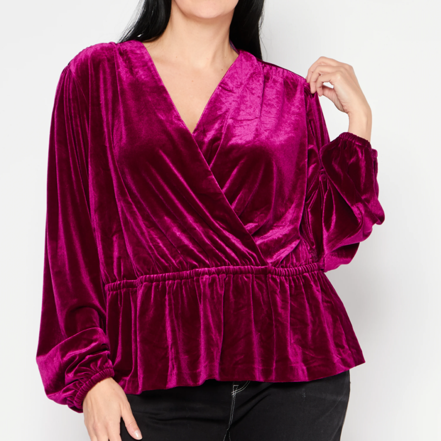 Lauren Blusa Surplice Neck Long Sleeve Plain Blouse, Purple