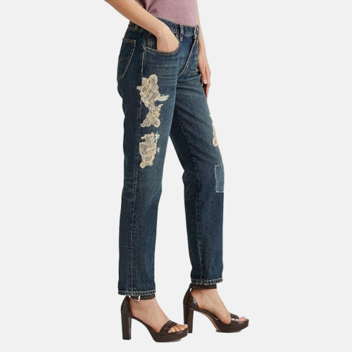 Lauren Ralph Lauren Lace Patchwork Relaxed Tapered Jeans - Imagen 2