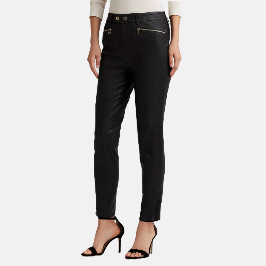 Pantalón Ralph Lauren - Stretch Leather Skinny Ankle Trouser Cuero Negro