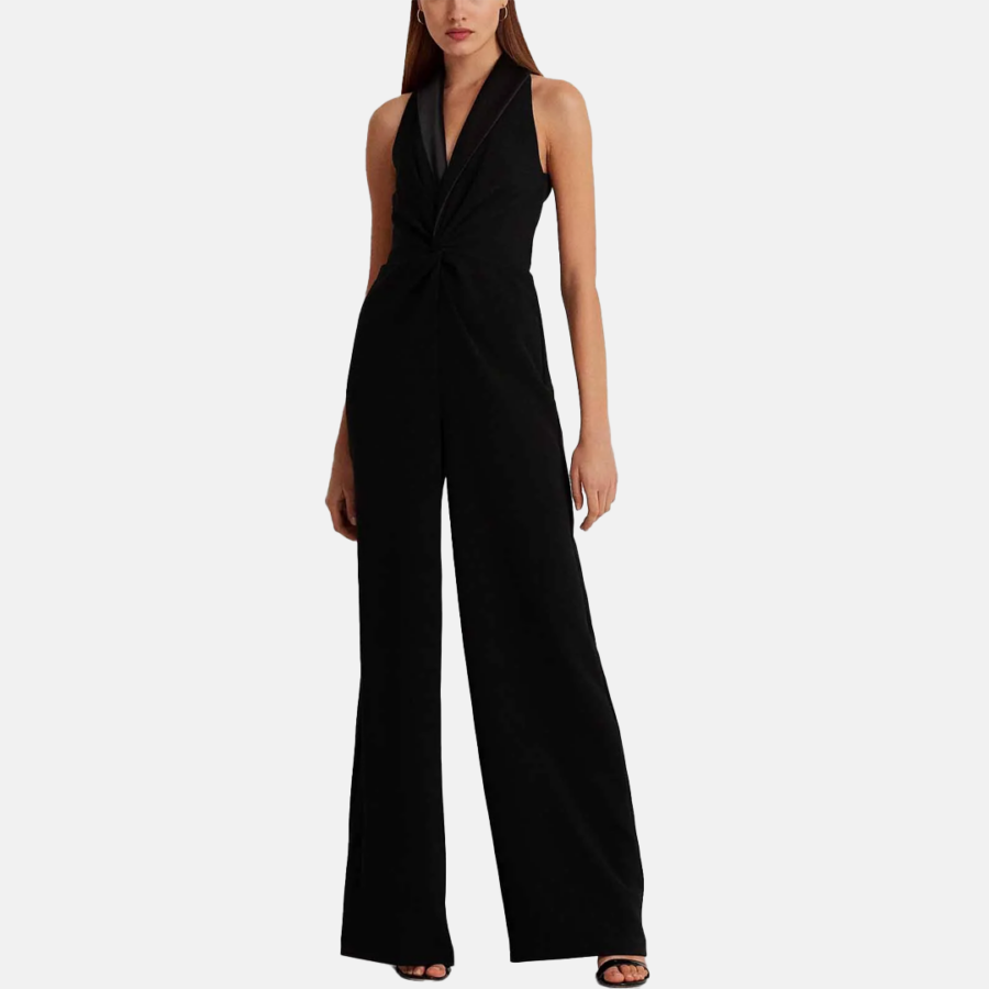 Jumpsuit Lauren - Satin-Trim Crepe Sleeveless Jumpsuit Black