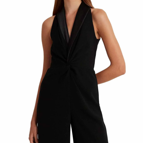 Jumpsuit Lauren - Satin-Trim Crepe Sleeveless Jumpsuit Black - Imagen 4