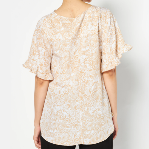 Blusa - Michael Kors Paisley-Print Ruffled-Sleeve Top Khaki - Imagen 3