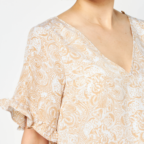 Blusa - Michael Kors Paisley-Print Ruffled-Sleeve Top Khaki - Imagen 2