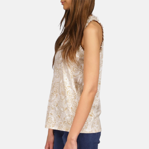 Blusa - Michael Kors Paisley-Print Top V S/S Neck Khaki - Imagen 3