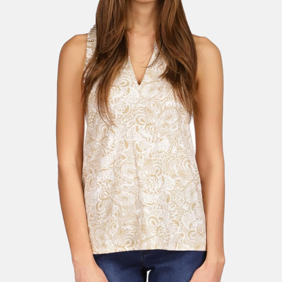 Blusa - Michael Kors Paisley-Print Top V S/S Neck Khaki